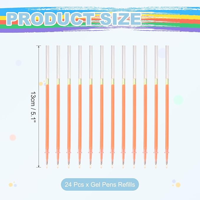 PATIKIL 0.5mm Gel Pens Refills, 24 Pack Glitter Gel Pens Sparkle Metallic Ink Fine Point Colored Refill Set for Adults Coloring Books Journaling Scrapbooking Art Drawing, Orange