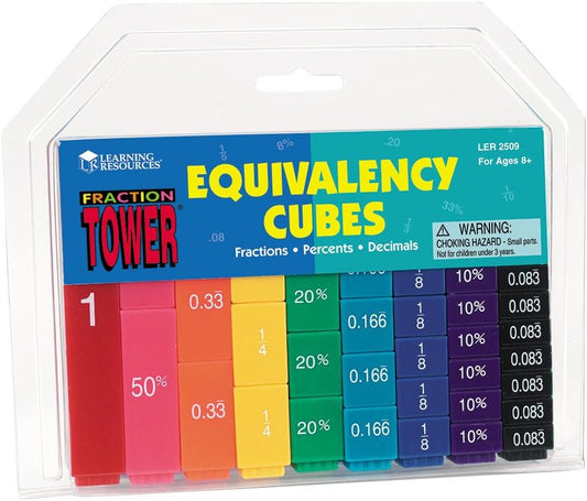 Learning Resources Fraction Tower Equivalency Cubes - 51 Pieces, Ages 6+ Math Toys for Kids, Classroom and Homeschool Accessories, Fractions for Kids