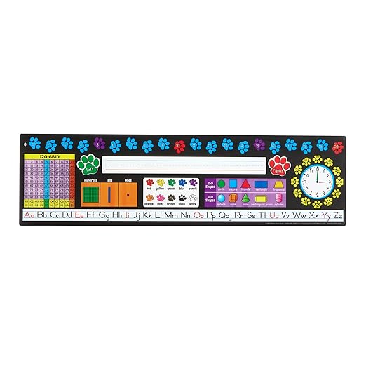 Really Good Stuff 24PK Paw Prints Self-Adhesive Vinyl Desktop Reference Nameplate with Numbers, Grid, Colors, Shapes-Traditional Manuscript Name Tags