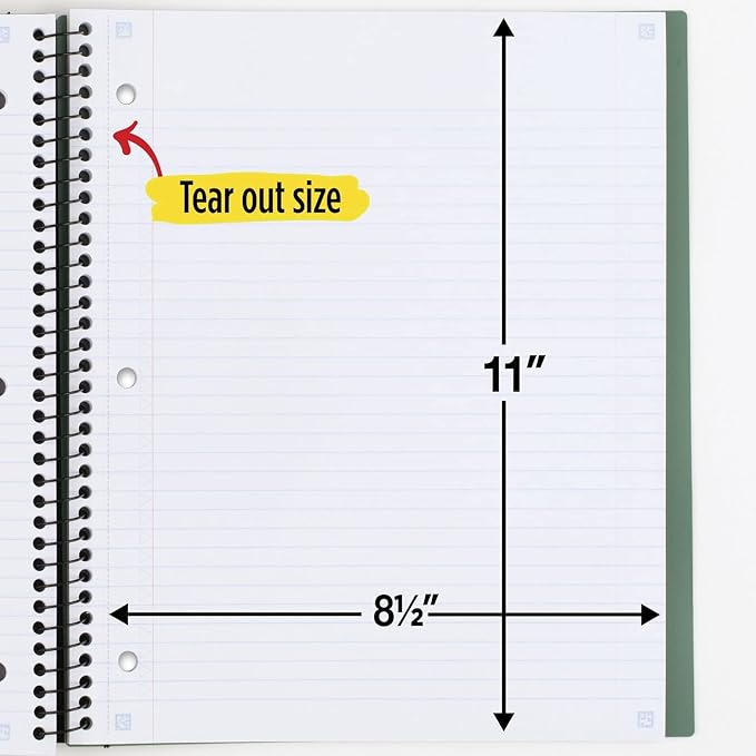 Five Star Advance Spiral Notebook + Study App, 1 Subject, College Ruled Paper, 8-1/2" x 11", 100 Sheets, Spiral Guard, Movable Tabbed Dividers, Color Selected For You, 1 Count (06322)