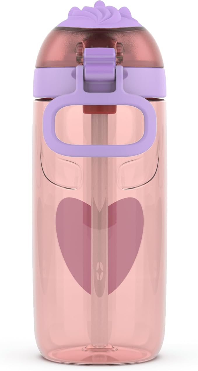 Ello Ellies 16oz Plastic Kids Water Bottle with Straw and Built-in Carrying Handle and Leak-Proof Locking Lid for School backpack, Lunchbox and Outdoor Sports, Unicorn