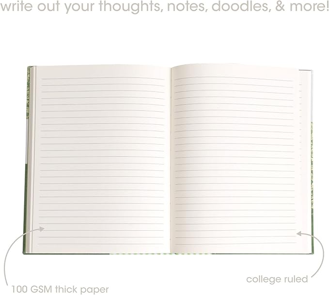 Pearhead Green Patchwork Fabric Hardcover Journal, 6x8 College-Ruled Lined Notebook, 200 Pages, Boho Writing Journal for School, Work & Personal Use