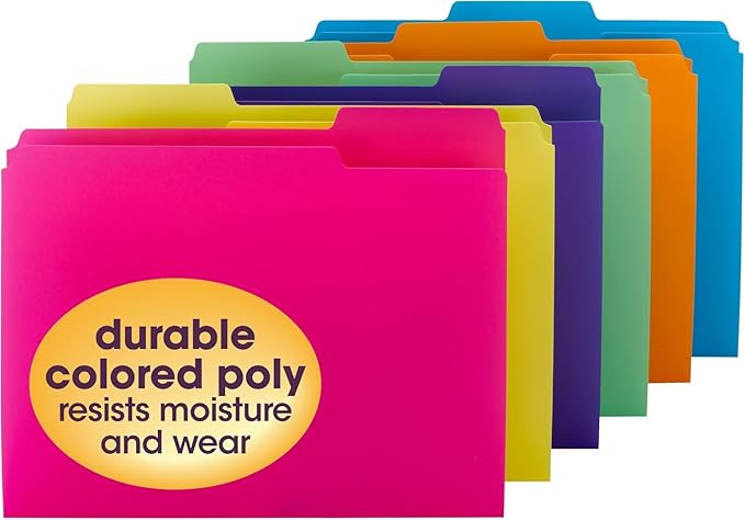 Smead Poly File Folder, 1/3-Cut Tab Letter Size, Bright Colors, 48 Count (10506)