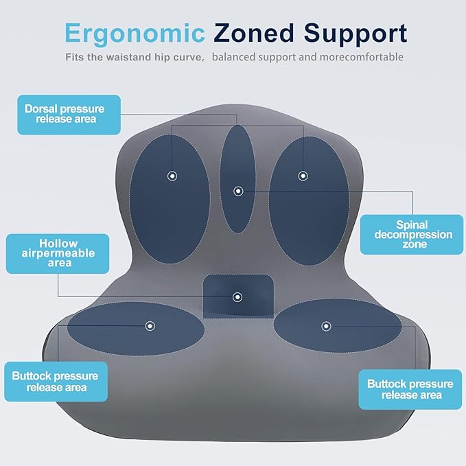 Seat Cushion, Office Chair Cushion, L-Shaped Ergonomic Car Seat Cushions, Memory Foam Chair Cushion, Lumbar Support Pillow for Wheelchair, Car, Home, Office, Desk, Gray