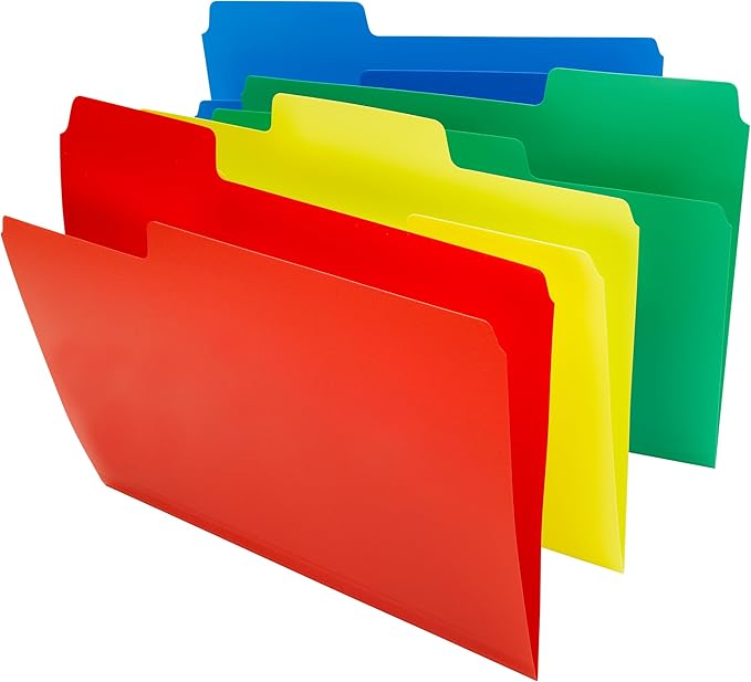 Smead Poly File Folders, SuperTab, 1/3-Cut Tabs, File Folders Letter Size, Assorted Primary Colors, Office Supplies, School Supplies, 24 Count (10516)