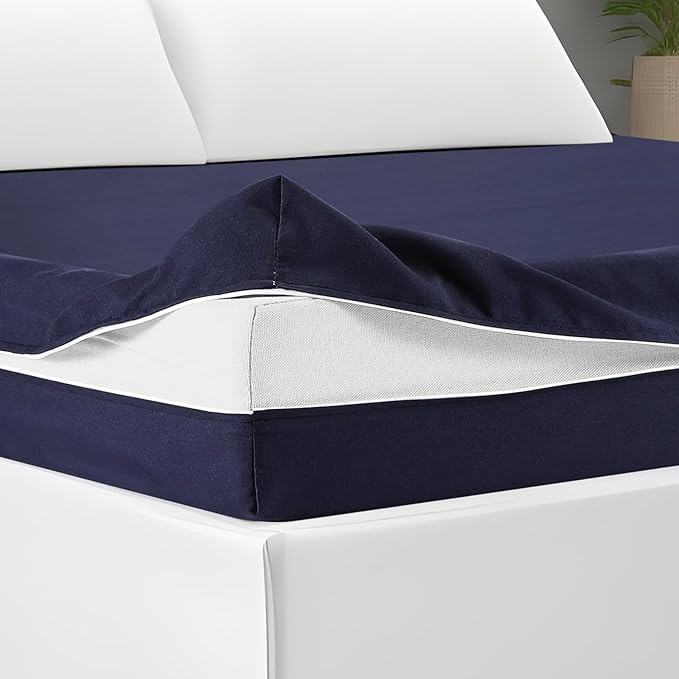 Zippered Mattress Fitted Protector Deep Mattress Encasement Soft Zipper Fitted Sheet Microfiber Bed Sheet Cover for Bed(Navy Blue,Full,12-16in)