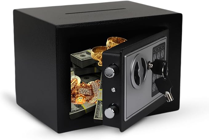 Darice Safe Box for Money – Safe with Electronic Combination Lock and Emergency Key – Cash Safe with Money Slot – Ideal for Documents, Cash, Jewelry (7.9" x 11.8" x 7.9" Black)