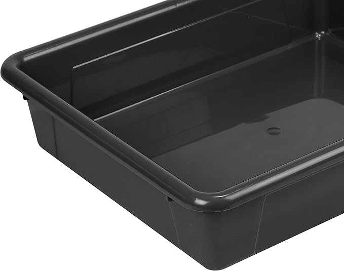 Storex Letter Size Flat Storage Tray – Organizer Bin with Non-Snap Lid for Classroom, Office and Home, Black, 5-Pack (62535A05C)