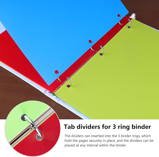 HABGP 3 Ring Binder Dividers with Tabs, 100PCS/20 Set Plastic Dividers for 3 Ring Binder, 5 Tab 3 Hole Punch Color Pages, File Dividers with Tabs,Tabbed Index