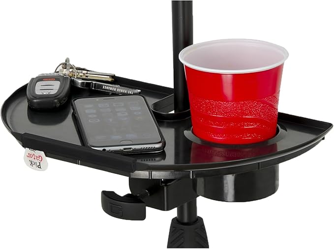 Gator Frameworks Microphone Stand Accessory Tray with Drink Holder and Guitar Pick Tab, 12" x 7" (GFW-MIC-ACCTRAY)