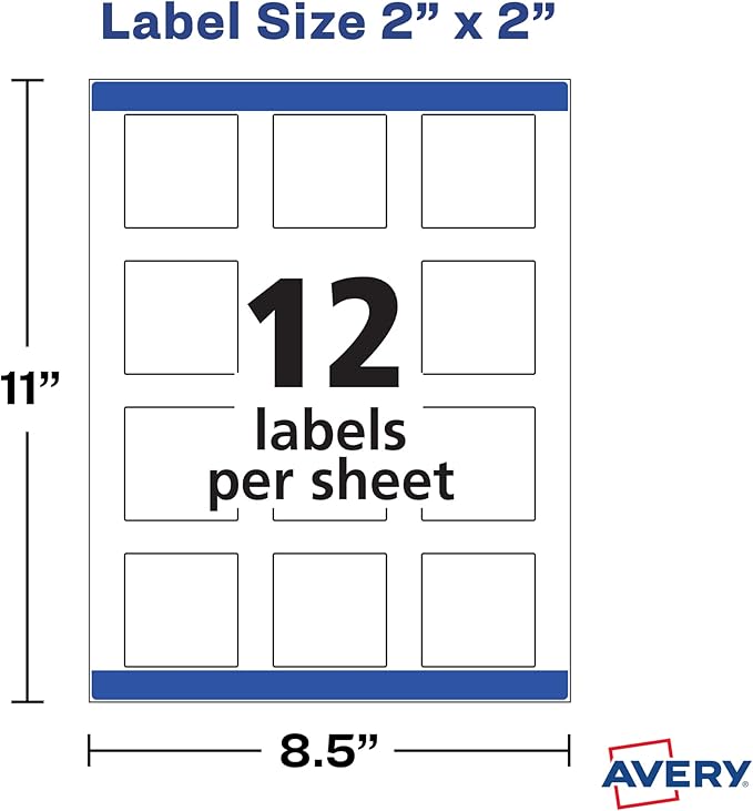 Avery Printable Blank Square Labels, 2" x 2", Glossy Crystal Clear, 120 Customizable Labels (22853)