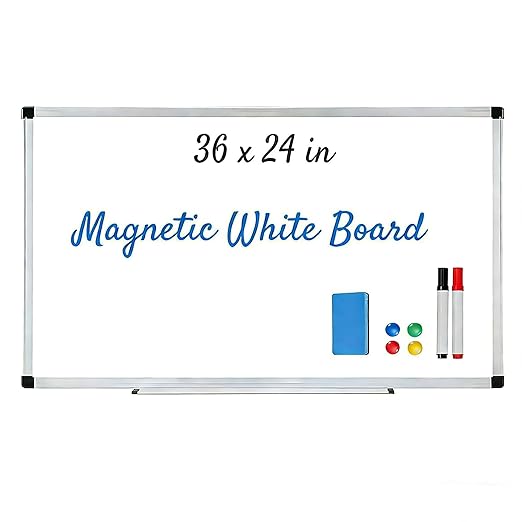 HealSmart 36"×24" Magnetic Whiteboard, Wall-Mounted Dry Erase White Board with Eraser, 2 Multicolor Markers & 4 Magnetic Pins for Home, School, Office