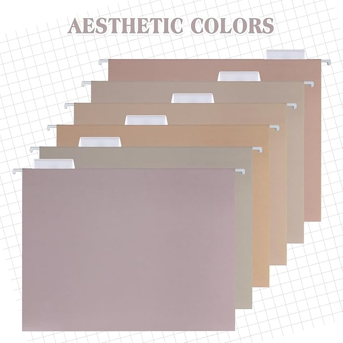 12 Pack Decorative Hanging File Folders, Letter Size with Tab, 6 Color Assorted for Filing Cabinet Office Supplies(Neutral Color)
