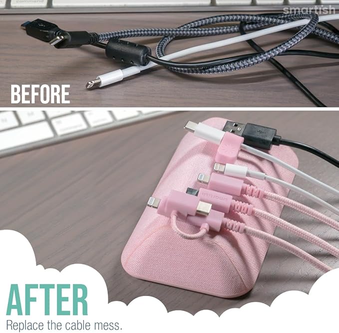 Smartish® Magnetic Cord Holder - Bigger Cable Wrangler Organizer with Magnet Clips for Charger Management on Desktop, Nightstand - Holds 6+ Cables - I'm Blushing