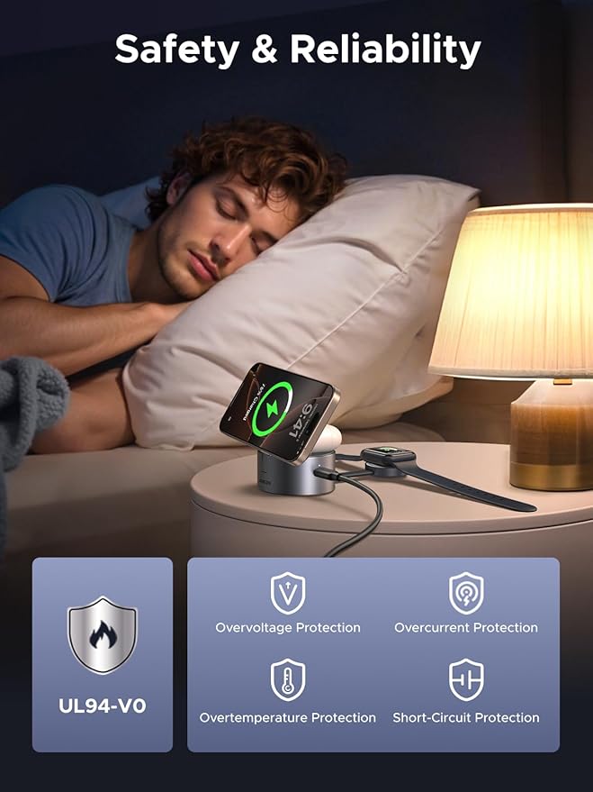 UGREEN Qi2 15W 3-in-1 Wireless Charger for iPhone 17/16/15/14/13/12 Series, Magnetic Foldable Charging Station for Apple Watch, AirPods, MagSafe Compatible Fast Charging Dock, Travel-Friendly Design