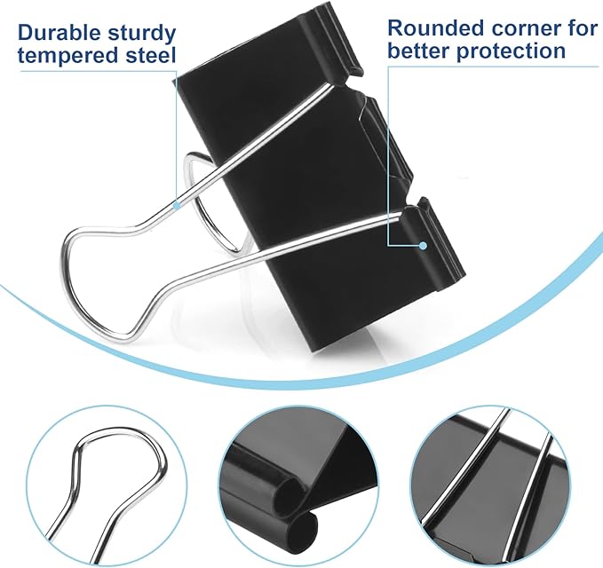 48 Pack XL Binder Clips 2 Inch Paper Clip Large Binding Clip, Jumbo Paperclips Bulk, Heavy Duty Big Paperwork Clamp Black, School Teachers Office and Kitchen Home Supplies