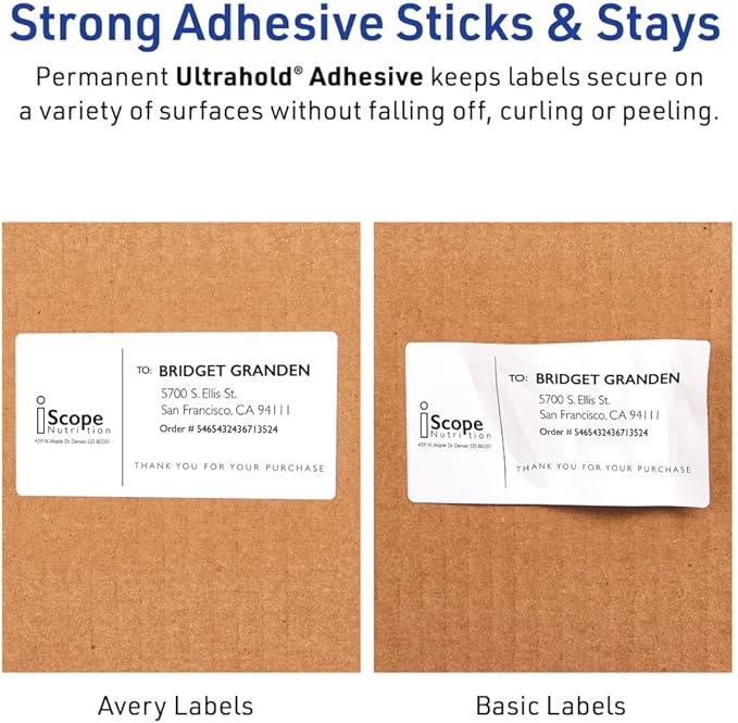 Avery Waterproof Sticker Labels, 1 x 2-5/8 Inch Mailing Labels, Ultrahold Permanent Adhesive, 7,500 Labels (5520)