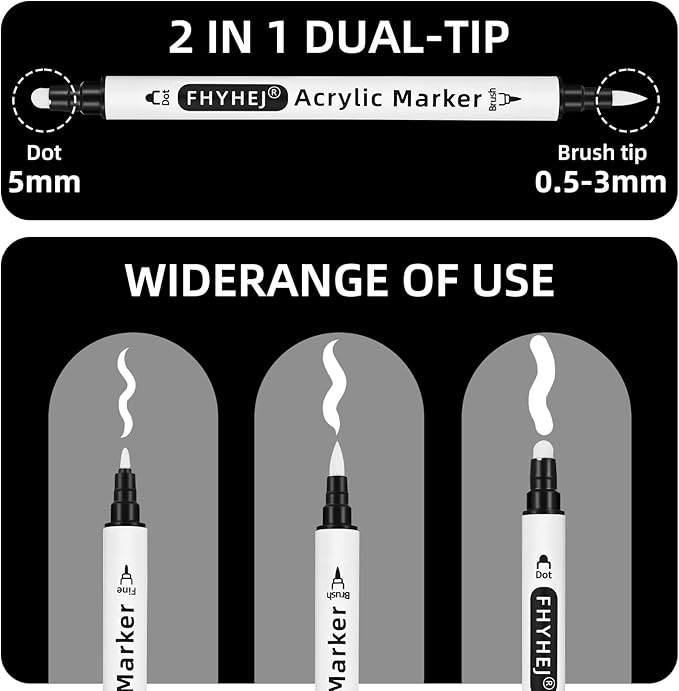 White Gel Pens Set of 7 – white Ink pen Dual-Tip Acrylic Paint Pen Brush Tip Acrylic Markers for Black Paper Drawing, Sketching, Illustration, Card Making