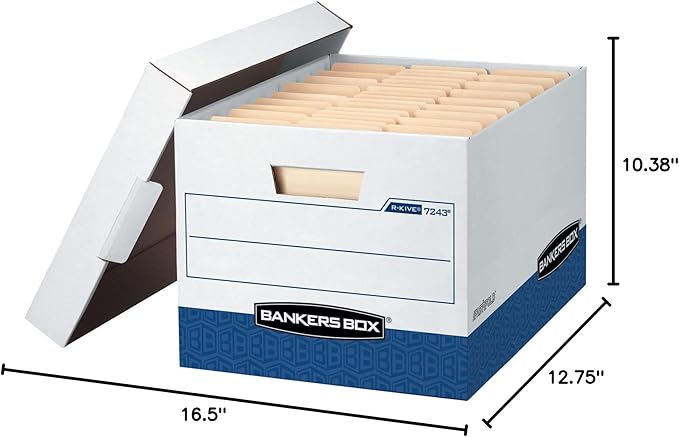 Fellowes Bankers Box 20-Pack R-Kive Heavy Duty File Storage Boxes with Lids, FastFold Assembly, Letter/Legal, (0724314)