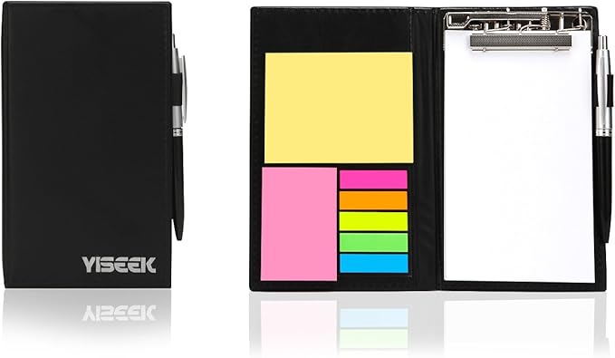 Sticky Notes Notebooks Colored Page Markers Bundle Set, Rectangular Notes and Index Tabs Flags Organizer, W/Fashion Ballpoint Pen, Leather Look Design Holder,Office and Teacher Gift.YISEEK