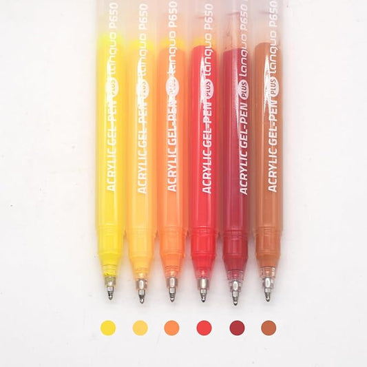 Acrylic Gel Pens for Coloring Books, Quick Dry 6 Pcs 1.0mm Fine Point Gel Marker Pen for Drawing, Journaling Art, Warm Color