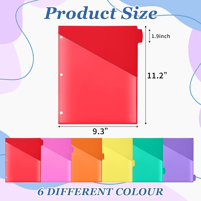 Epakh 24 Pcs Binder Dividers for 3 Rings Binders Index Dividers with Two Clear Pockets Plastics Sheets Protectors with Tab Labels for School Office Organization (Colorful)