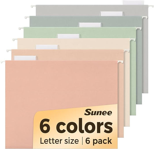 SUNEE Hanging File Folders, 6 Pack Letter Size Hanging File Folders with 1/5-Cut Tabs, Ideal for Home and Office Organization and Papers Classification,Morandi Colors