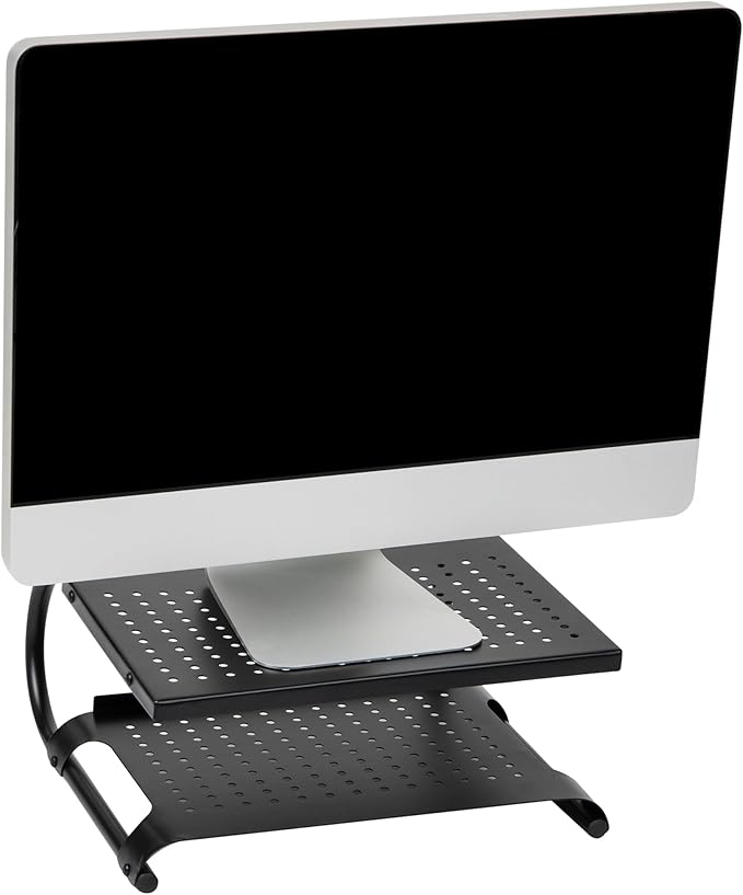 Mind Reader Monitor Stand, Ventilated Laptop Riser, Desktop Organizer, Storage, Office, Metal, 14"L x 12.5"W x 6"H, Black