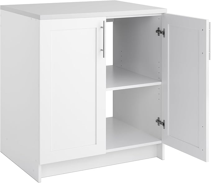Prepac Elite 32" W Storage Cabinet with Doors and Shelves, White Garage Cabinet, Bathroom Storage with 1 Adjustable Shelf 24.5" D x 32" W x 36" H, WSCR-1005-1