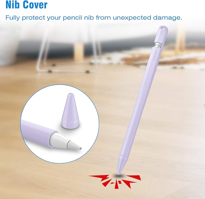 Fintie Silicone Sleeve Compatible with Apple Pencil 1st Generation, Ultra Light Pen Skin Case Cover Soft Protective Pencil Grip Holder with 2 Nib Covers & Cable Adapter Tether, Lilac Purple