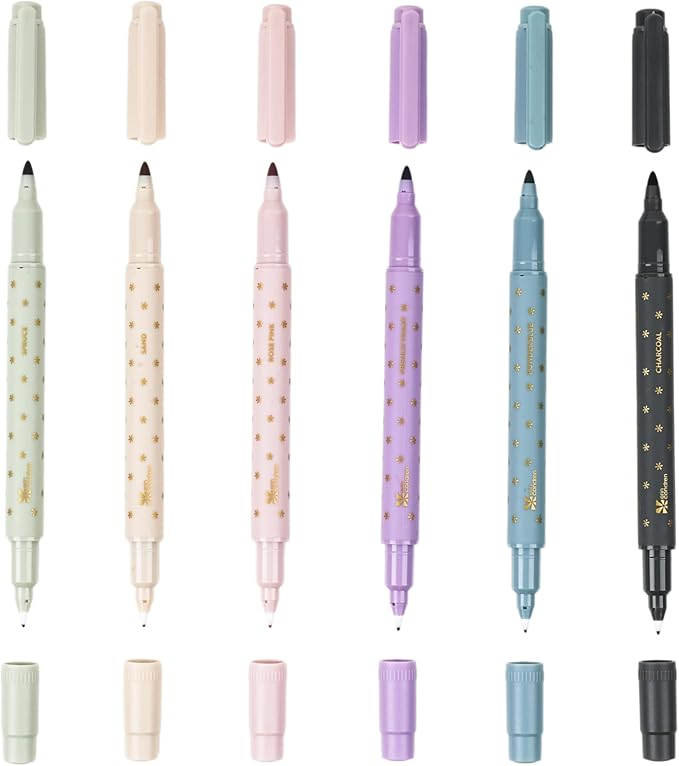 Erin Condren Dual Tip Markers, Colorful and Versatile Marker Set for Journals, Planners, and Note-Taking, Includes Fine Tip and Medium Tip, Pastel, Set of 6