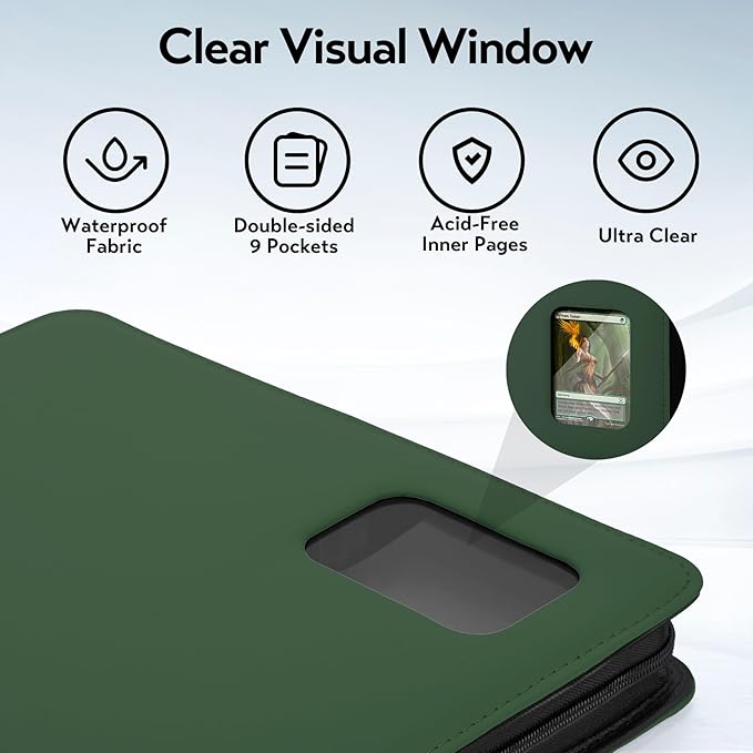 Card Binder 9 Pocket, Trading Card Binder with Clear Window Design, 720 Double Sided Pocket PU Collection Binder, Card Albums for MTG, TCG, and Sports Cards(Dark Green)