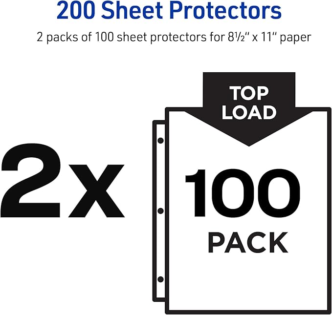 Avery Economy Weight Sheet Protectors, Acid Free, 8.5" x 11", 100 per Pack, 200 Clear Document Protectors Total (2-Pack of 75091)