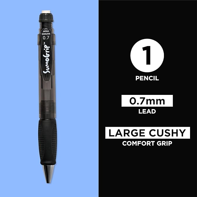 SAKURA 50286 SumoGrip 0.7-mm Pencil with Eraser, Clear Gray