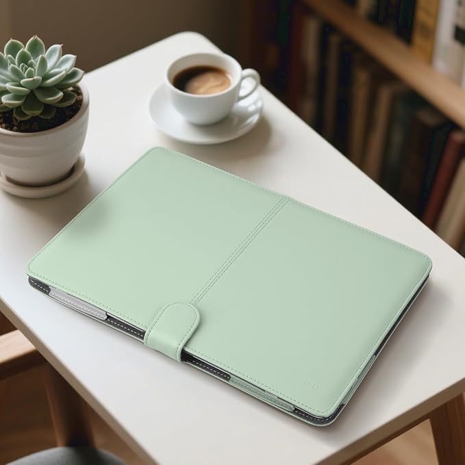MOSISO Case Compatible with MacBook Air 13.6 inch M4 M3 M2 2025-2022 /Air 13 M1 2022-2018 /Pro 13 inch M2 M1 2025-2016, PU Leather Portfolio Protective Stand Cover, Tea Green