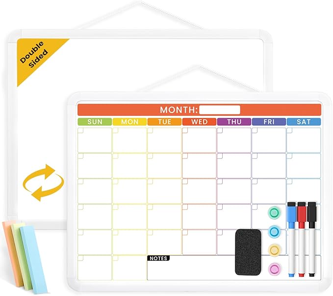 Colorful Whiteboard Calendar for Wall,16" x 12" Hanging Dry Erase Calendar Board, Monthly White Board for Home,School, Office