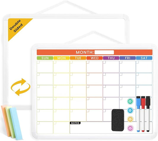 Colorful Whiteboard Calendar for Wall,16" x 12" Hanging Dry Erase Calendar Board, Monthly White Board for Home,School, Office