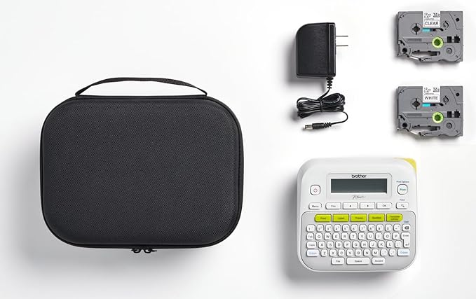 Brother PT-D210SV Monochrome Label Maker Bonus Bundle Comes with a Protective Carrying case, an Adapter, and Two Sample Genuine TZe Label Tapes for Added Value.