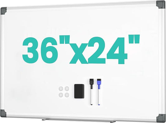 VUSIGN Magnetic Whiteboard for Wall, 36" x 24" Hanging Whiteboards for Office, School, Home, Includes Eraser, Markers, Magnets, Pen Tray, Silver Aluminum Frame