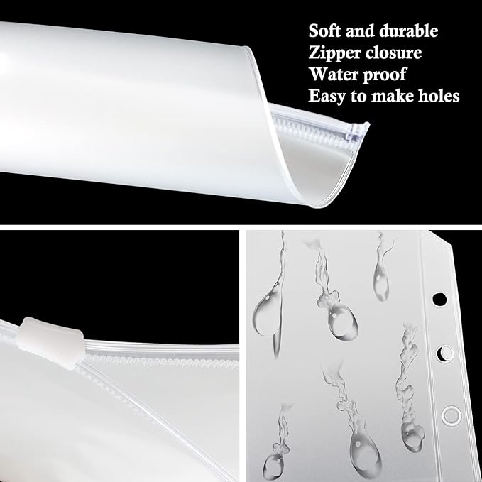 Tutata 24PCS A5 Binder Pockets, A5 Budget Envelopes with Zipper, Waterproof, 6-Ring Notebook Binder, Document Filing Bags