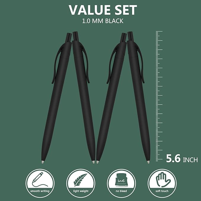 Deegtran 100 Pack No Bleed Black Barrel Click Pens, Wholesale Retractable Ballpoint, Medium Point, Smooth Ink, 1.0MM Black Ink