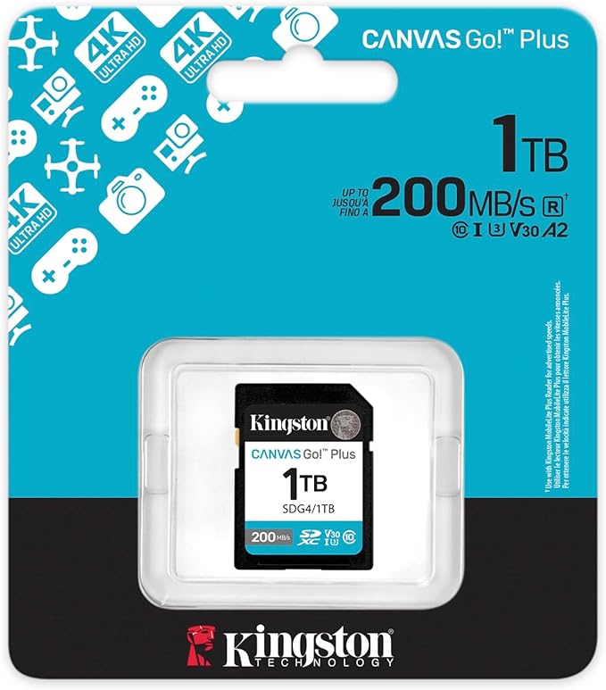 Kingston Canvas Go Plus 1TB SD Card | Up to 200MB/s | Class 10, UHS-I, U3, V30 | SDG4/1TB