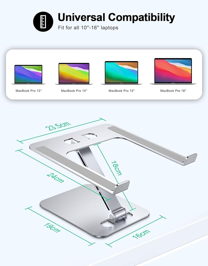 Foldable Laptop Stand, Height Adjustable Ergonomic Computer Stand for Desk, Aluminum Portable Laptop Lecterns Riser Notebook Mount Compatible with MacBook Pro Air, HP, Dell 10-16"
