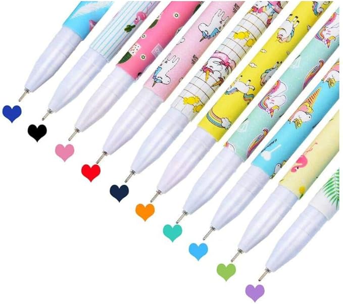 Cute Colorful Gel Ink Pens Set Unicorn Flamingo Multicolor 10 Pcs 0.5 mm