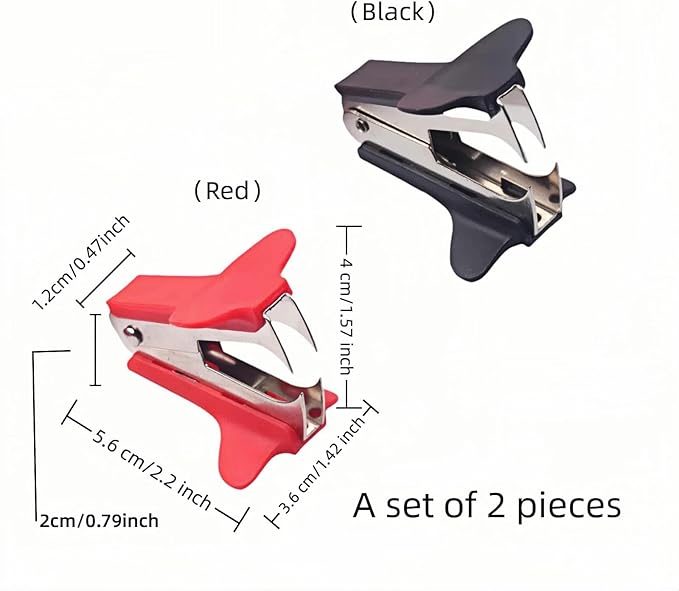 Staple Remover 2 Pack - Heavy Duty No Rip Design with Steel Teeth | Red & Black Set for Office, School, Bulletin Boards | Smooth Grip Puller