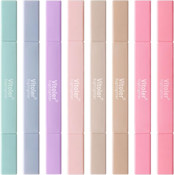 Vitoler Highlighters Assorted Colors,8pcs Dual Tip Pastel Colors Highlighters for Bible Study, Teacher Supplies