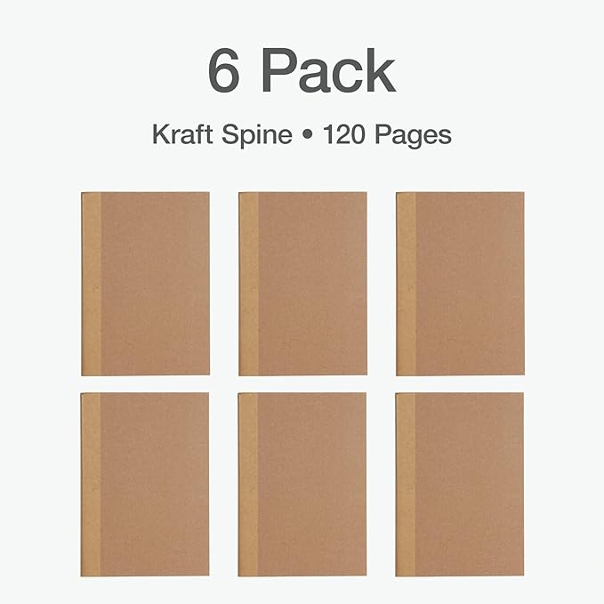 Oxford Composition Notebook 6 Pack,Notebooks for School, School Supplies, School Journal, Comp Book, College Ruled Paper, 5.75 x 8 Inches, Small Size, 60 Sheets, Kraft Covers (63831)