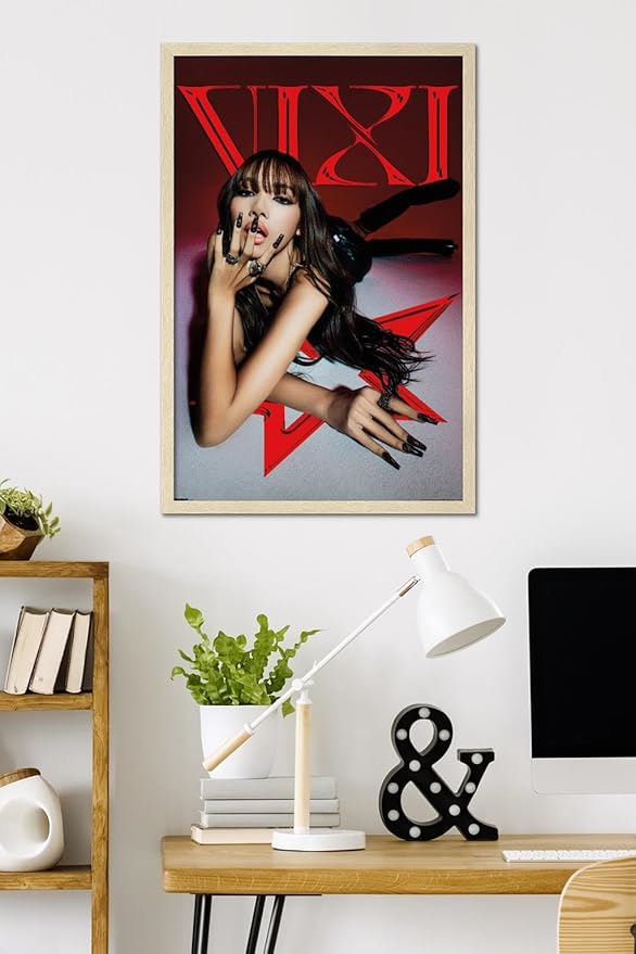 LISA - VIXI Red Star Wall Poster, 34L" x 22.4W", Blonde Framed Version