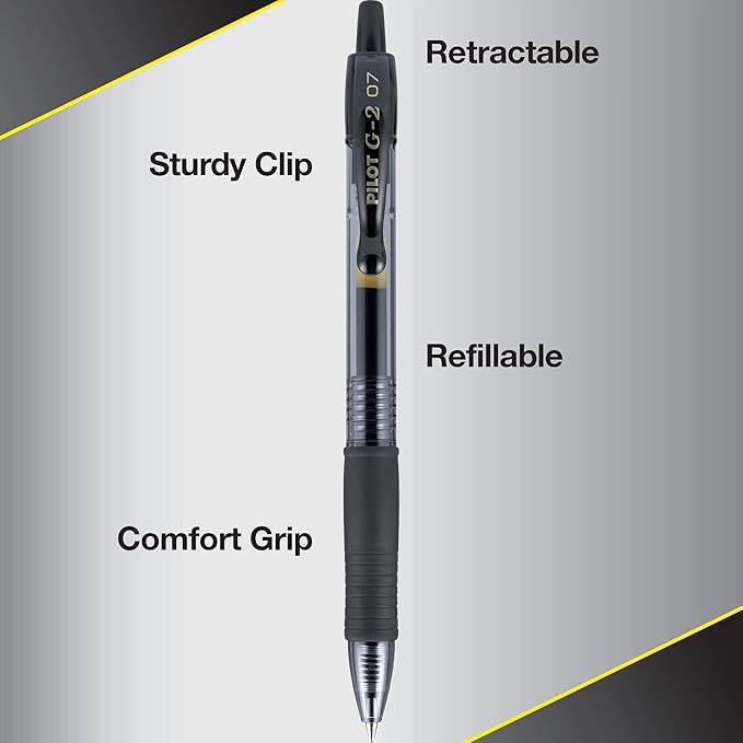 Pilot G2 Premium Gel Roller Pens 0.7, Fine Point Smooth Writing Pens Black, Pack of 14