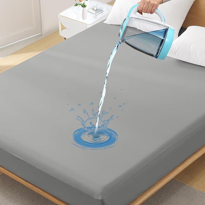Full Size Waterproof Mattress Protector - Noiseless, Breathable, Machine Washable Fitted Mattress Cover with Deep Pocket up to 5”-21”（Dark Grey）